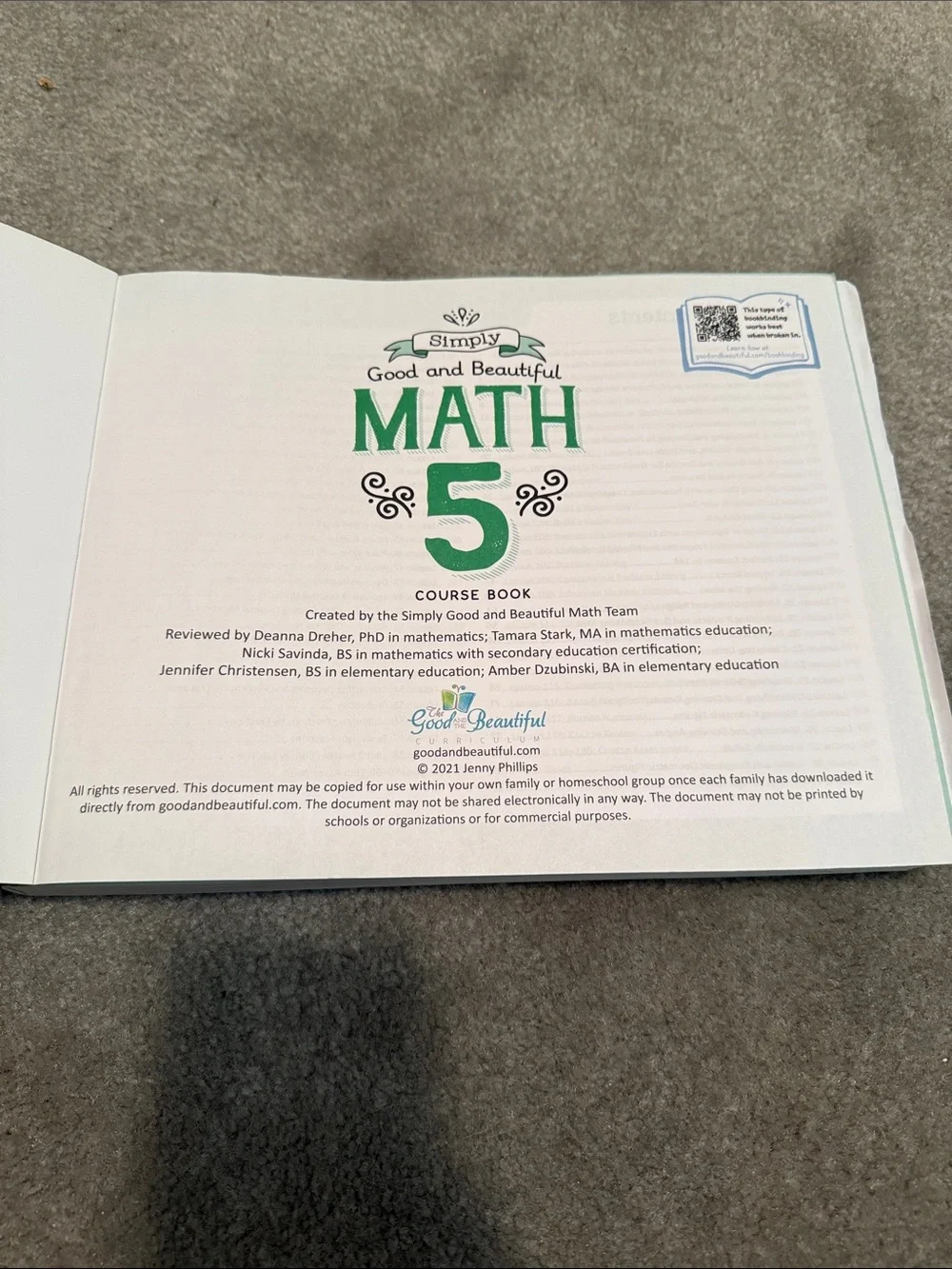 Good and Beautiful Math 5 Course Book - Green